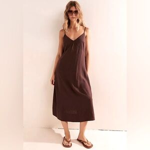 Free People Brown Linen Midi Dress